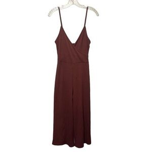 Forever 21 Jumpsuit Loose Wide Legs Ribbed Tank Top V Neck Brown Small
